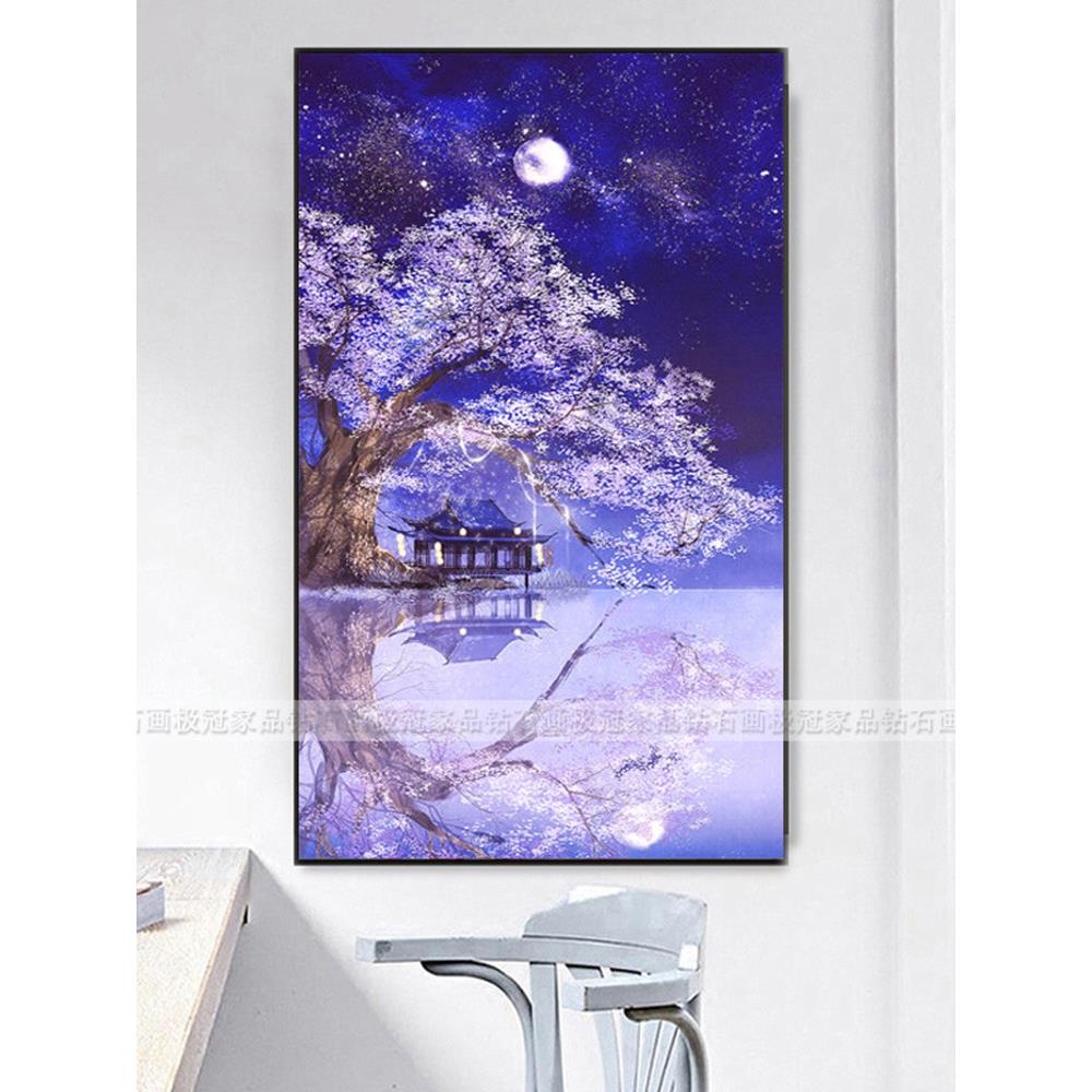 BK9K2022新款钻石画满钻古风唯美风景手工贴钻十字绣樱花树砖