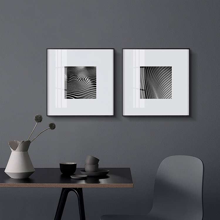 现代黑白摄影组合装饰画几何抽象线条建筑楼梯工业风挂画摄影画图片