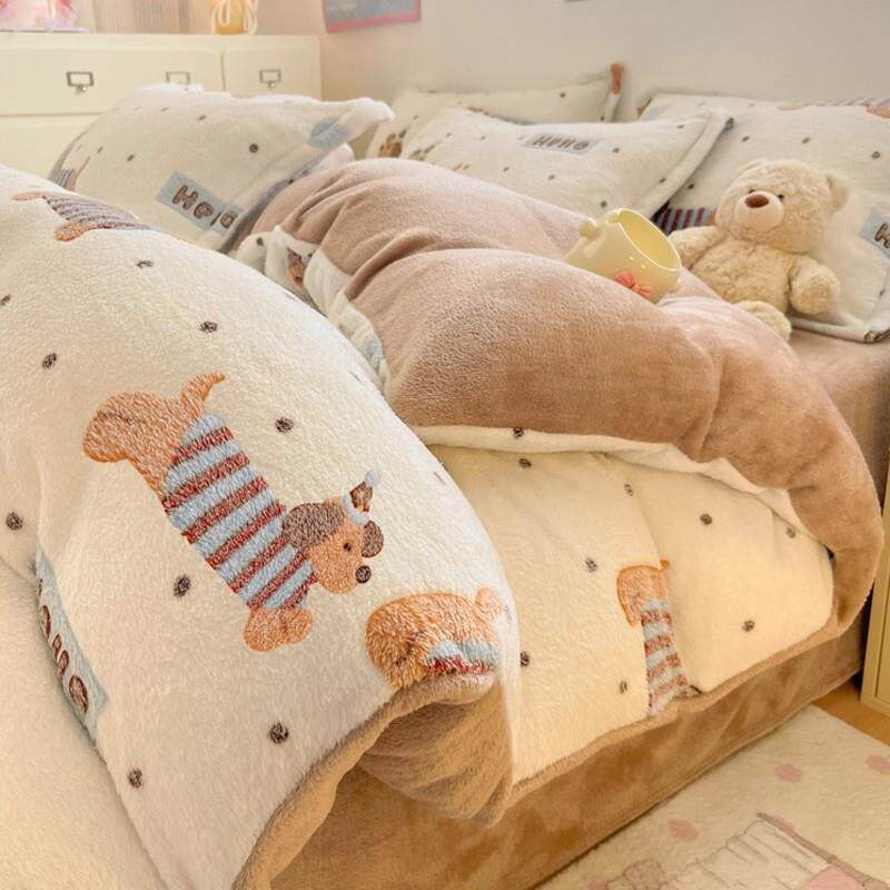 冬季双面加厚牛奶珊瑚绒被套单件加绒150x200法兰绒被罩三四件套