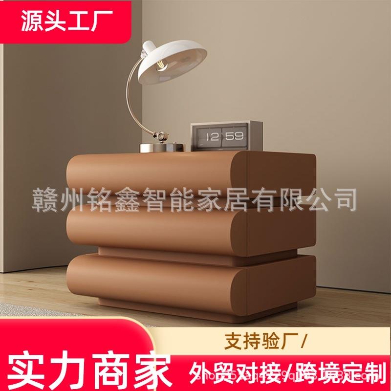 新款中古风实木三抽多功能床头柜创意现代简约卧室床边柜收纳