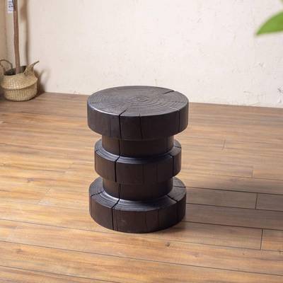 实木墩子咖啡茶几碳化黑色原木民宿根雕木桩复古树墩边几诧寂风