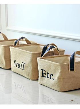 创意键盘键三件套黄麻桌面收纳篮布艺杂物整理收纳筐0749储物