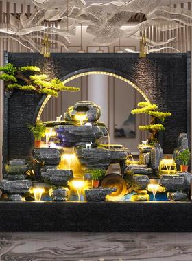 假山流水墙喷泉水幕墙鱼缸瀑布水景公司庭院水帘屏风水轮造景摆件