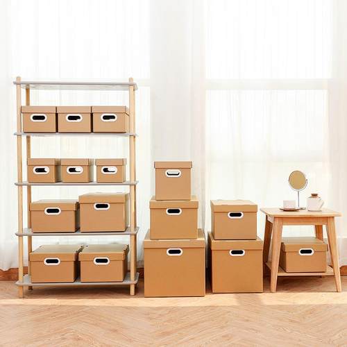 素写牛皮档案箱整理纸质收纳箱收纳盒大号装书有盖零食文件纸马小