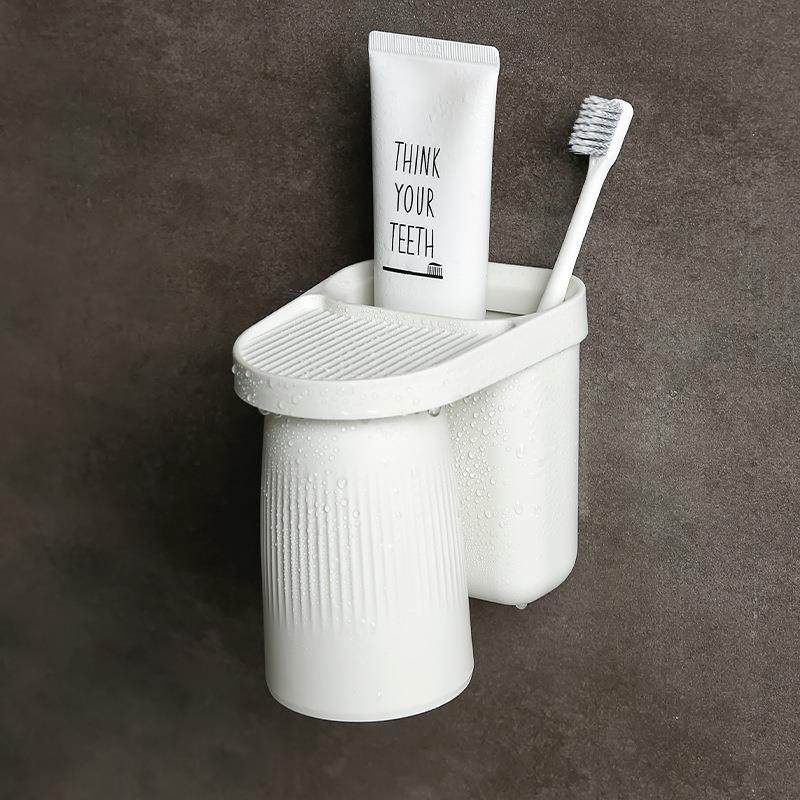 日系高级感牙刷置物架免打孔磁吸漱口杯架壁挂置物架