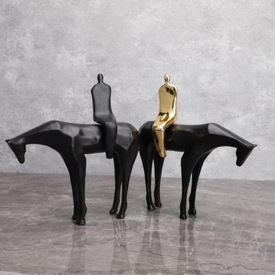现代中式前台桌面书房黑色马饰品现代黑金色骑马人物雕塑桌面摆件