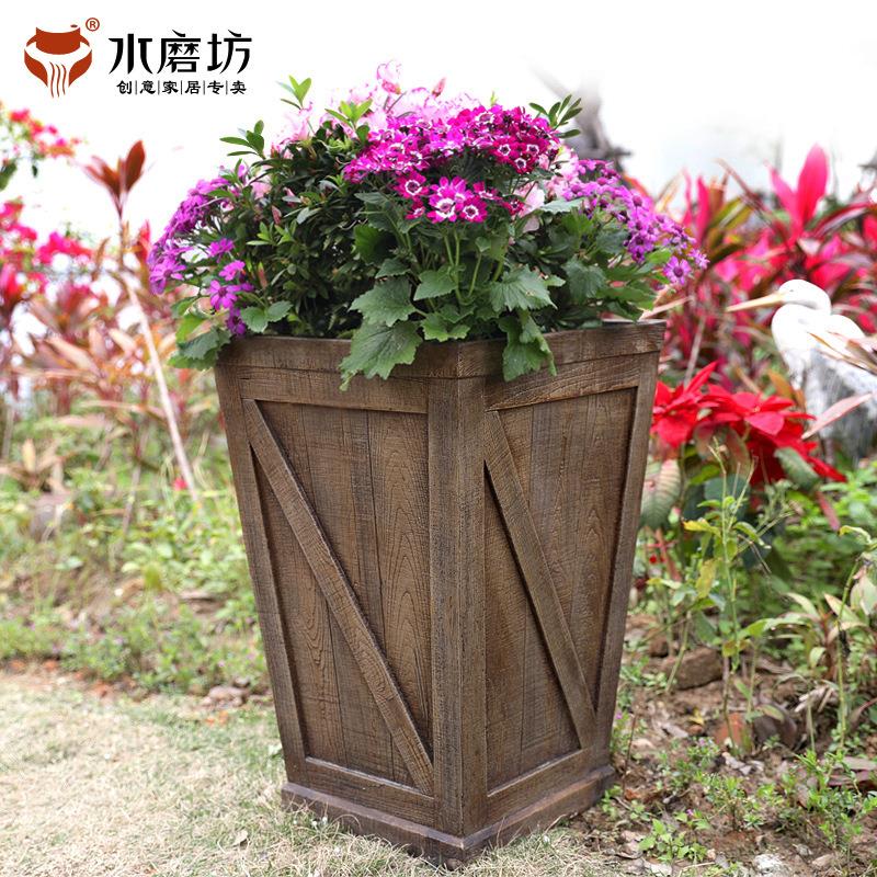 水磨坊创意庭院仿木花器装饰造景 家居阳台水培 土培花缸花盆摆件