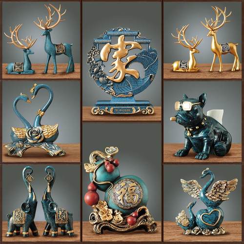 新中式客厅鹿摆件家居客厅电视酒柜玄关花瓶装饰品摆设办公室