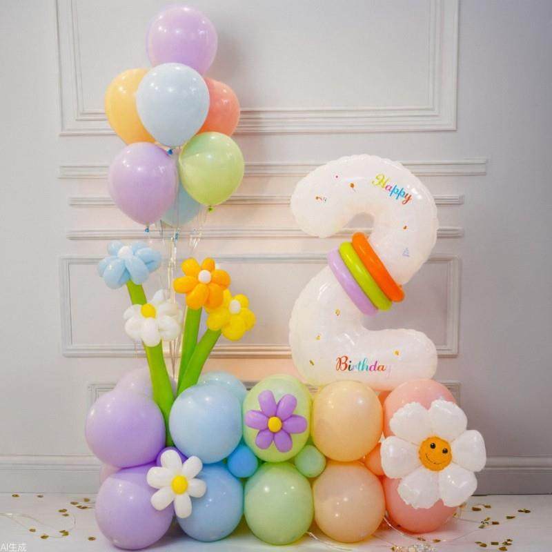 32寸白色数字儿童宝宝2岁生日气球3周岁派对场景布置装饰品背景墙