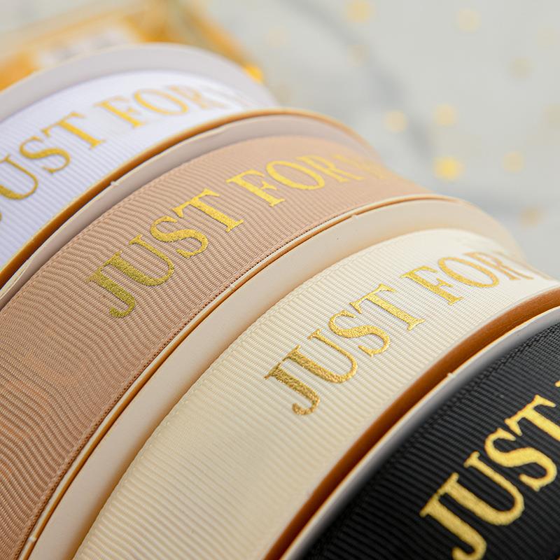 2.5英文烫金螺纹带鲜花蛋糕花束礼品礼盒丝带包装彩带甜品丝带缎