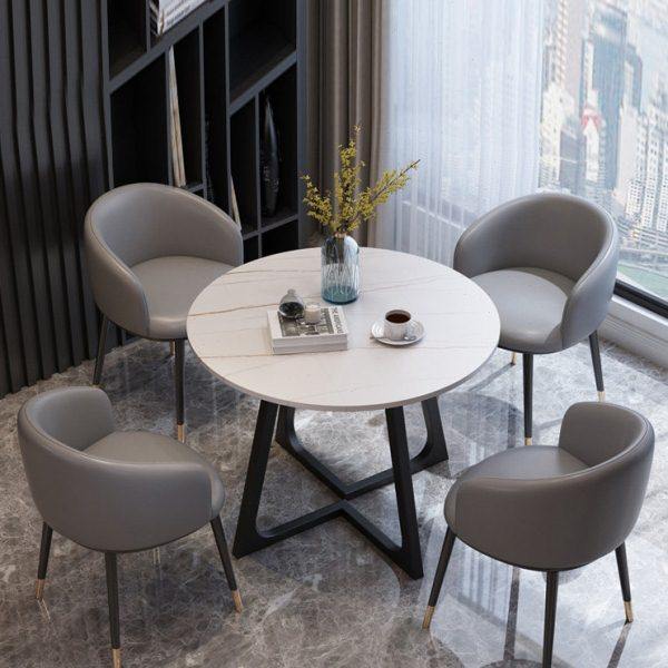 小户型岩板餐桌办公室会客接待休闲洽谈桌椅组合阳台灰色小圆桌子,住宅家具,岩板餐桌,淘宝优惠券,粉丝福利购,淘宝优惠卷