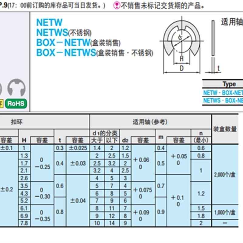 NETW卡簧不锈钢E型扣环 NETWS1.2/1.5/2I/3/4/5/6/7/8替代米思米