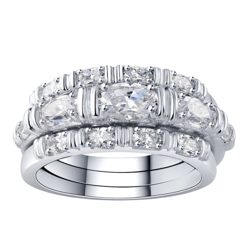 轻奢覆古间钻叠戴k排钻三合一戒指女925银镀金三戴款时尚百搭通勤