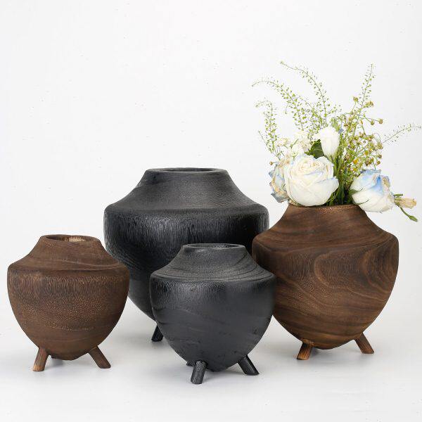 实木碳化花瓶复古木质花器干花水培花桶民宿诧寂禅意玄关酒店摆件