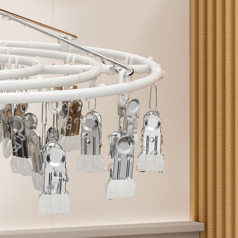 家用晒袜子晾衣架不锈钢多夹子圆盘挂架婴儿功能内衣内裤阳台郑之