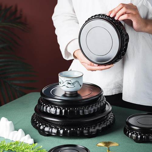 木质底座实木圆形竹木底陶瓷座鱼缸花盆花瓶奇石茶壶盆景木托盆架