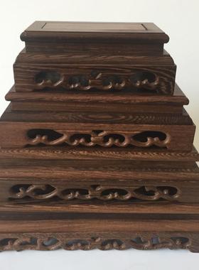 红木有腰长方形花瓶底座鸡翅木质花盆摆件实木佛像奇石底座木托