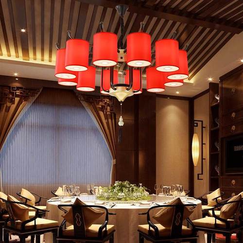 新中式饭店包厢包间吊灯酒店宴会厅茶楼火锅店餐饮吊灯带射灯装饰