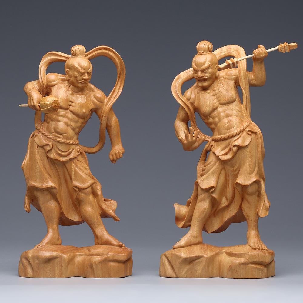 黄金檀雕哼哈二将护法神佛像摆件 客厅镇宅门神送礼家居工艺礼品