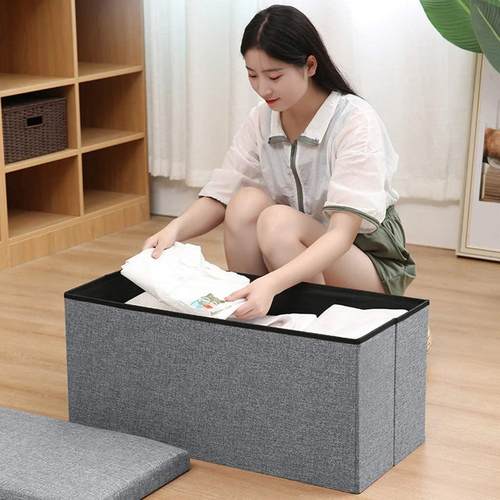 棉麻收纳凳沙发凳布艺可折叠多功能收纳箱可坐收纳凳子储物凳