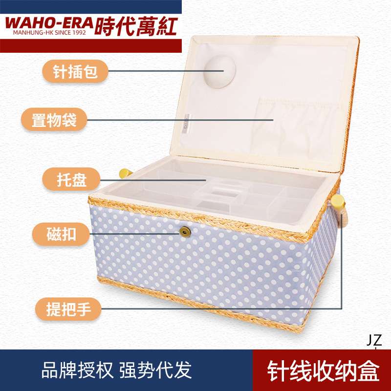 手提欧式工具收纳箱居家玫瑰色刺绣工具收纳盒整理盒布艺针线盒子