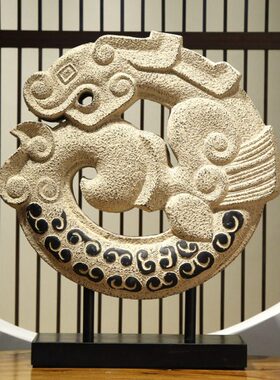 中式仿古家居饰品工艺摆件 酒店茶楼会所玄关摆设飞龙转运龙圆壁