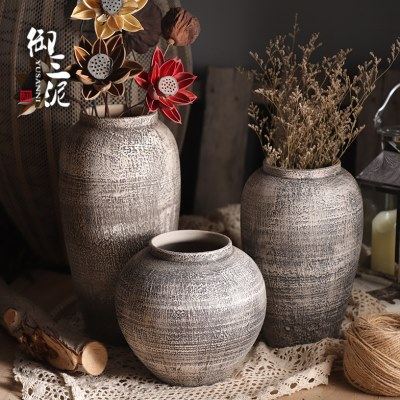 简约现代复古养鲜花陶瓷干花花瓶粗陶多肉花盆陶罐装饰摆件客厅插,家居饰品,花瓶,淘宝优惠券,粉丝福利购,淘宝优惠卷