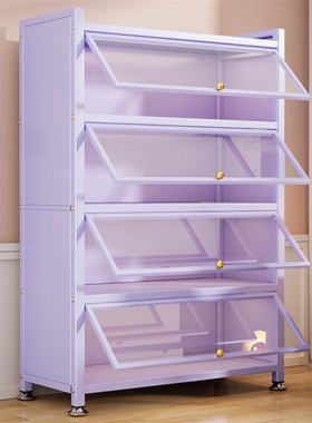 紫色钢制书f架带门玻璃书柜落地防尘铁皮模型展示柜家用储物柜
