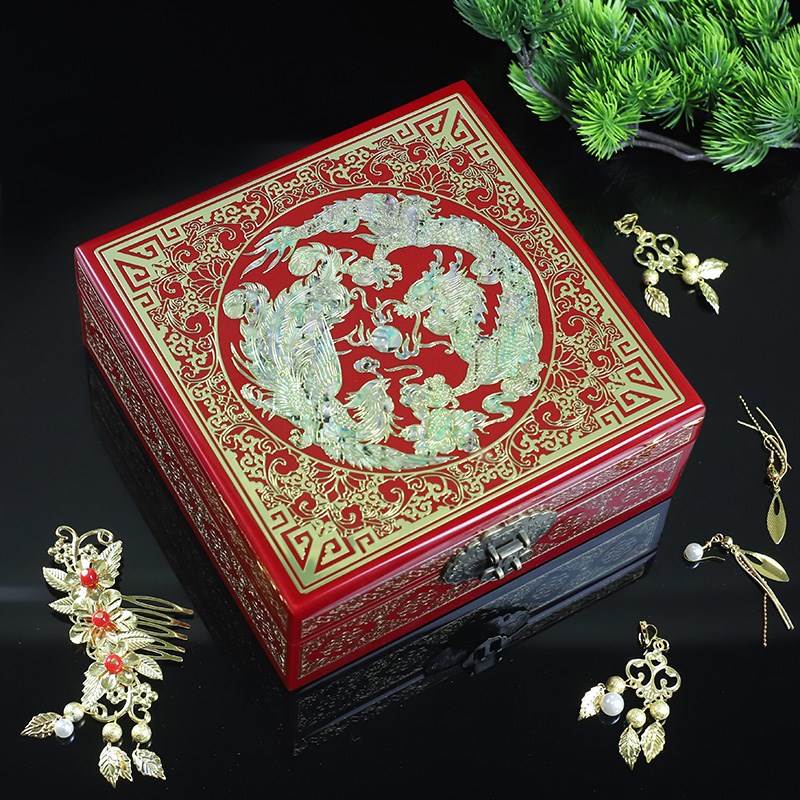 送老外中国风镶嵌铜丝螺钿礼品非遗平遥漆器婚庆陪W嫁首饰盒礼盒