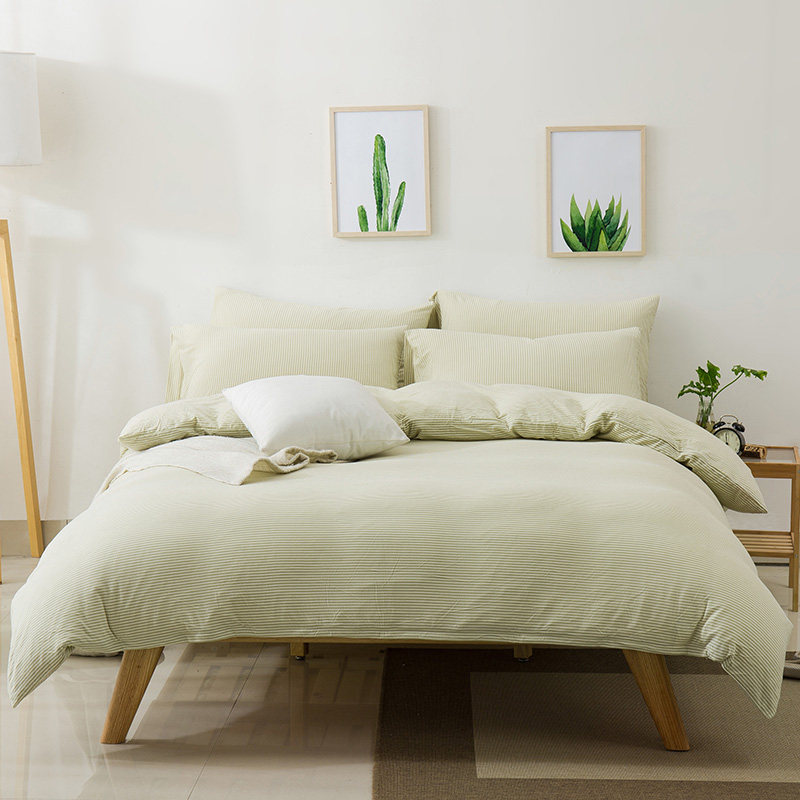 天竺棉四件套针织棉亲肤柔软A类裸睡日式床N品宿舍条纹新疆棉被套