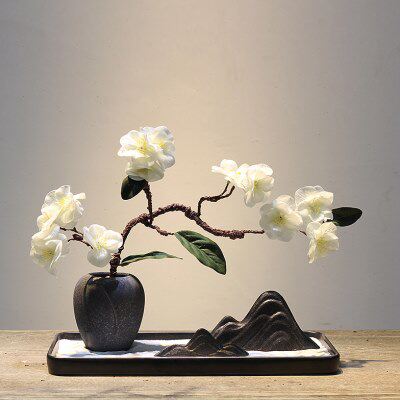 新中式陶瓷插花瓶干花禅意摆件 创意样板房 日枯山水沙盘假山花盆