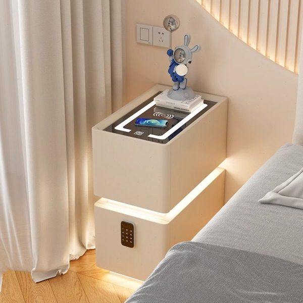 超窄小型智能床头柜无线充电指纹锁实木简约现代轻奢极窄边床边柜,住宅家具,智能床头柜,淘宝优惠券,粉丝福利购,淘宝优惠卷