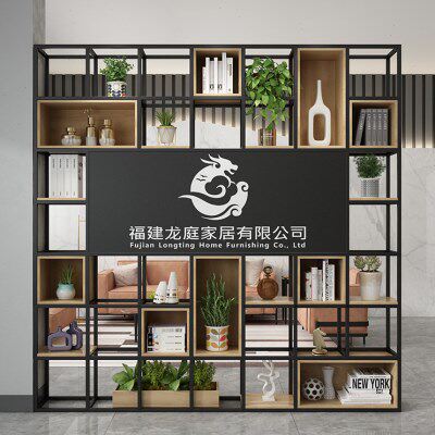 屏风隔断logo客厅玄关办公室前台装饰柜置物铁艺背景架公司形象墙