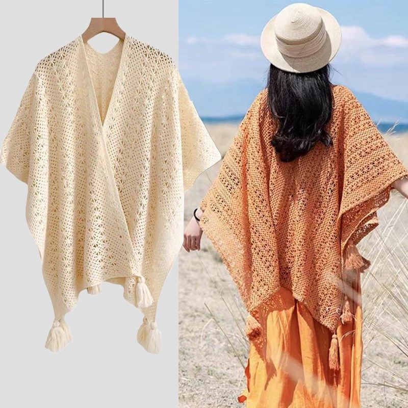 镂空纯色披肩f女外搭2024新款空调房民族风云南旅游拍照披风斗篷