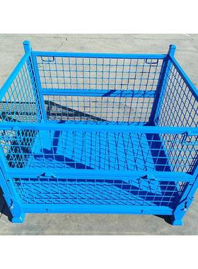 重型仓储笼折叠铁框可堆垛金属物流周转筐喷塑蓝色网箱量大更便宜
