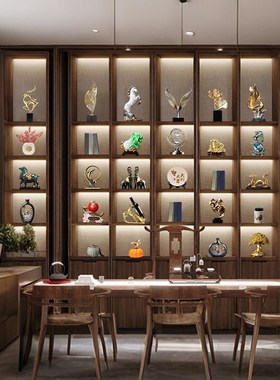 新中式办公室摆件领导茶室博古架高档高端大气上档次Y办公桌工艺