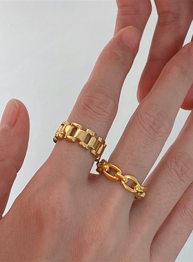 直接封神!简约潮流百搭叠戴链条戒指博主K风上档次可水洗指环食指