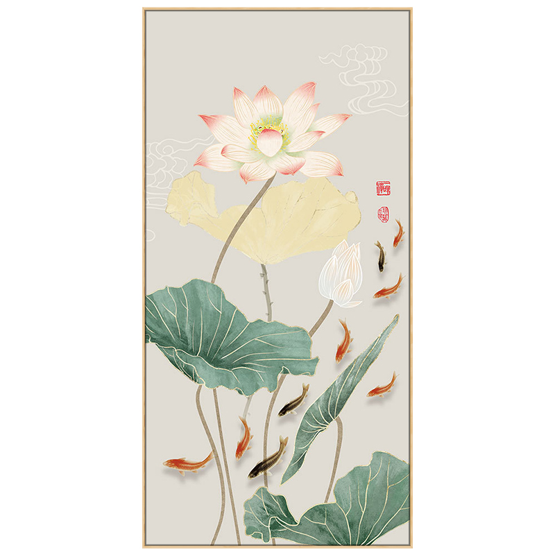 现代简约入户玄关装饰p画荷花九鱼图新中式走廊过道玄幻中国风挂图片