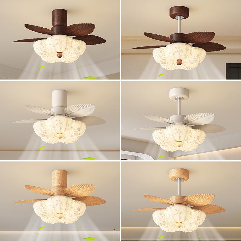 中古风宋代美学花朵主卧室风扇吸顶吊灯印花布艺复古餐厅吊扇灯具