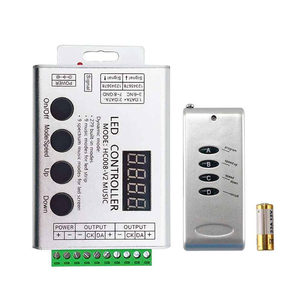 HC008 音乐律动 HC008-V2 铝壳幻彩跑马 同步效果 1903全彩控制器