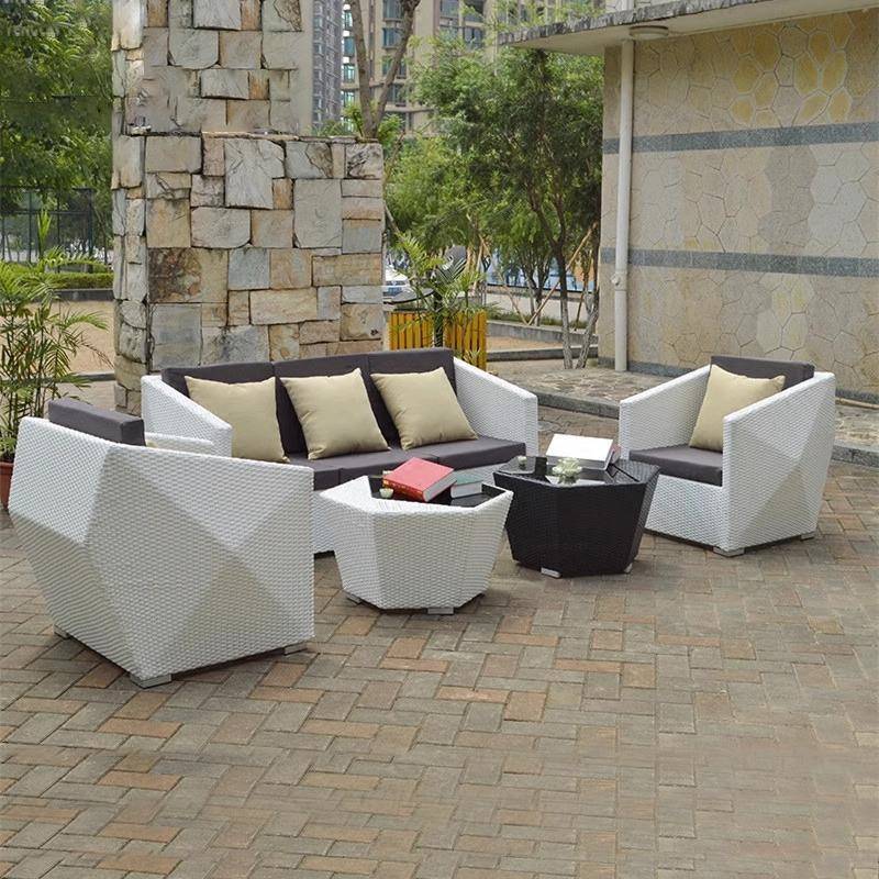 户外沙发阳台庭院小型藤椅创意菱形休闲茶几新款藤编沙发组合沙发