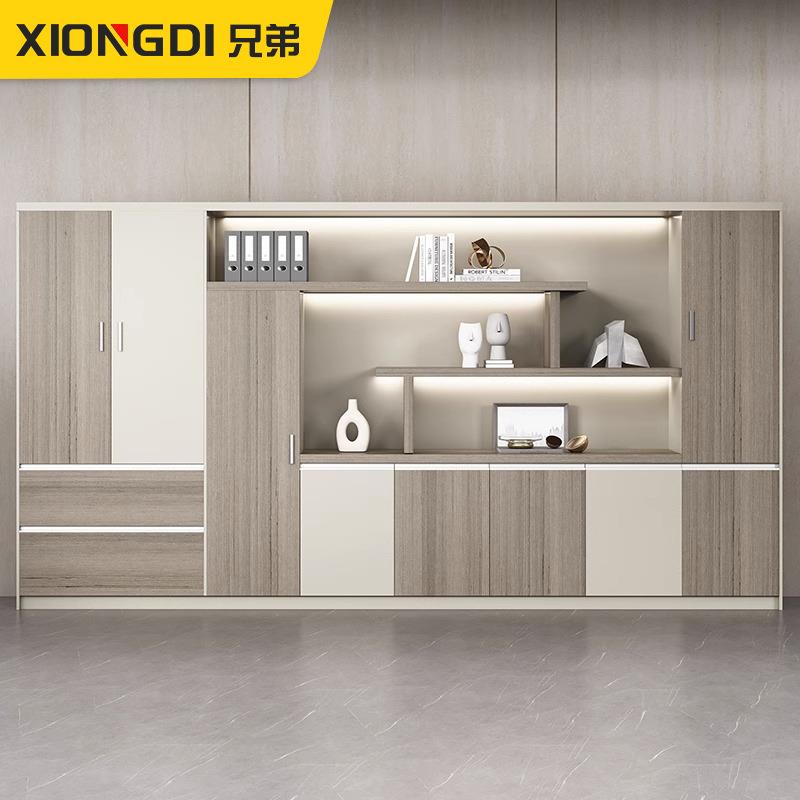 老板文件柜资料柜带锁柜子储物办公室木质现代办公背景柜档案书柜