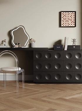 黑色实木梳妆台斗柜收纳柜一体小户型奶白色卧室家用化妆桌床尾柜