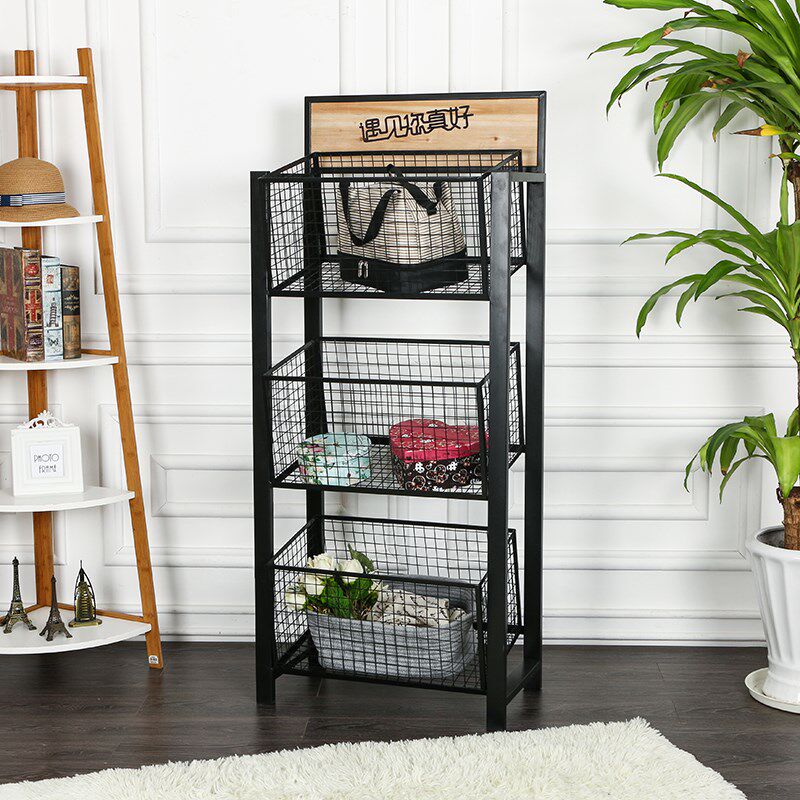 复古铁艺落地分多层红酒收纳架阳台卧室玩具置地式超市客厅展示架