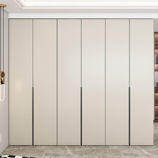 现代简约肤感奶灰家用卧室一门到顶收纳整体组合实木开门衣柜定制