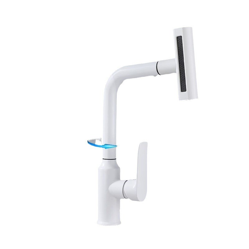 304白色飞雨旋转抽拉式菜盆龙头冷热带花洒伸缩多功能混合水龙头