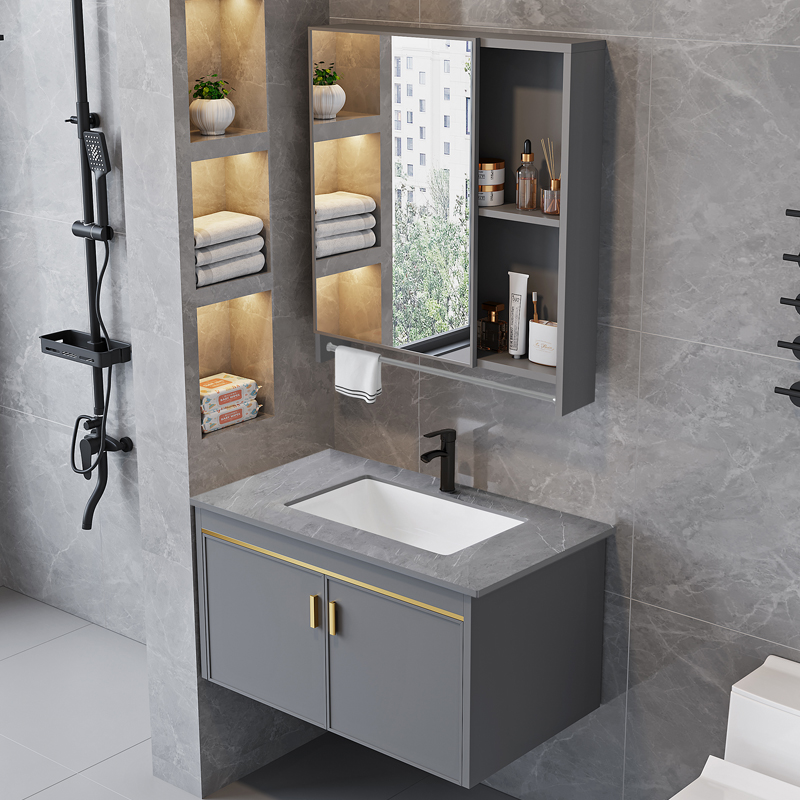 化妆室洗脸盆柜组合太空铝小户型浴室柜一体陶瓷洗手盆家用洗漱台