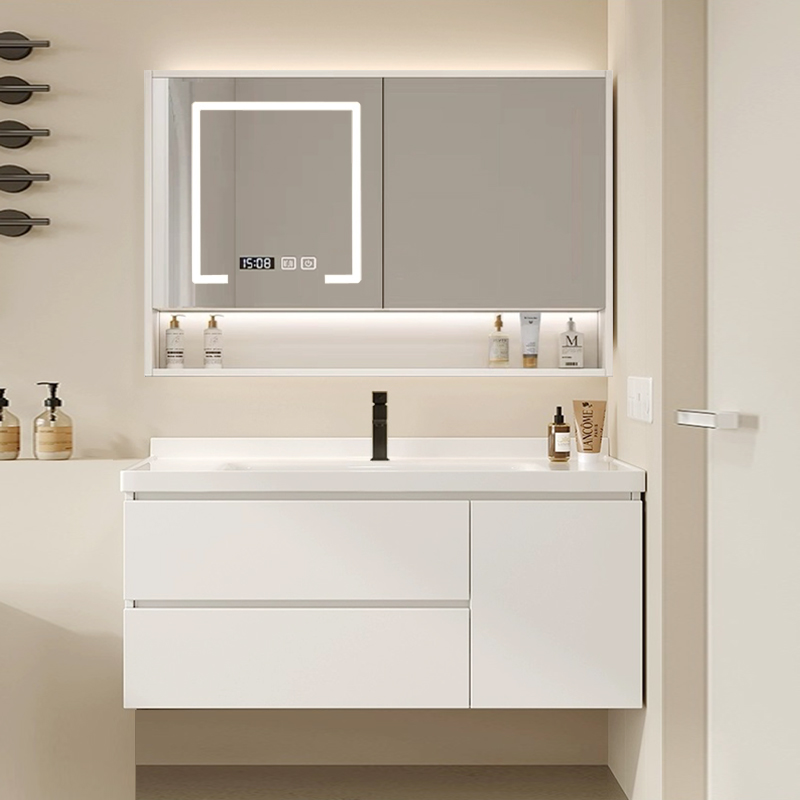 陶瓷一体盆浴室柜组合卫生间洗漱台洗手盆洗脸盆多层实木现代简约