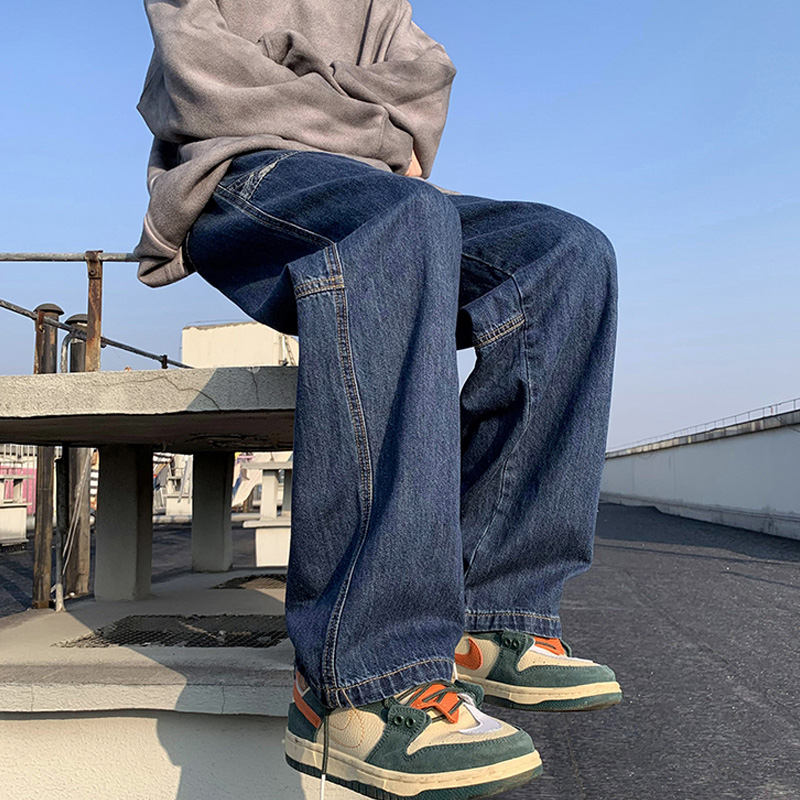 直筒牛仔裤男春夏新款水洗潮牌宽松阔腿裤港风韩版潮流帅气长裤子