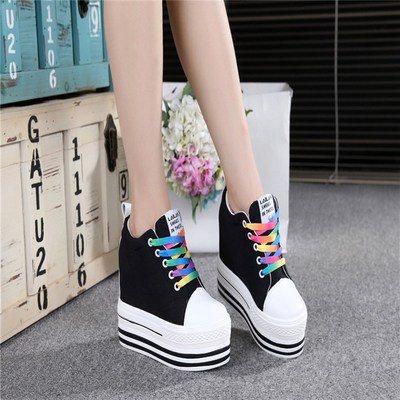 28 29 30 31 32 33 34小码秋季松糕厚底帆布女鞋内增高休闲超高跟